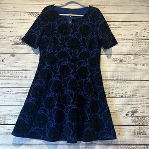 NWT Lands End Wharf Blue‎ Floral Raised Velour Dress Size L Petite